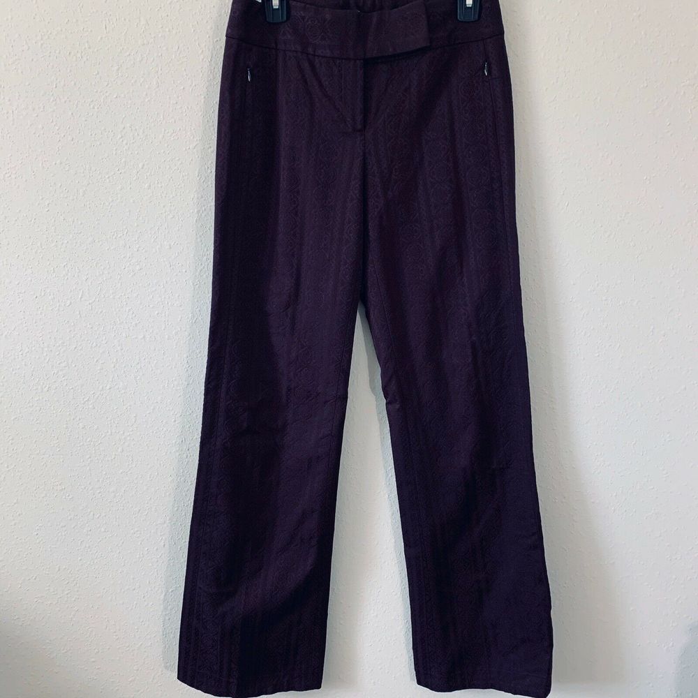 Elie Tahari Burgundy Jacquard Straight Leg Pants - Picture 3 of 5